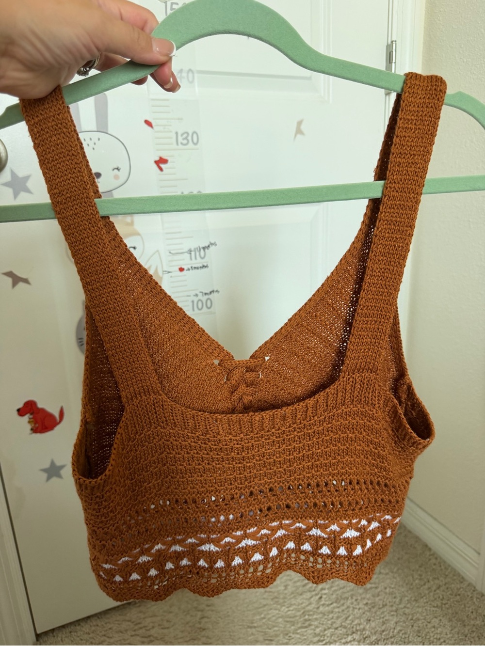 Crochet V-Neck Knit Crop Top in Rust - Picture 4 of 6